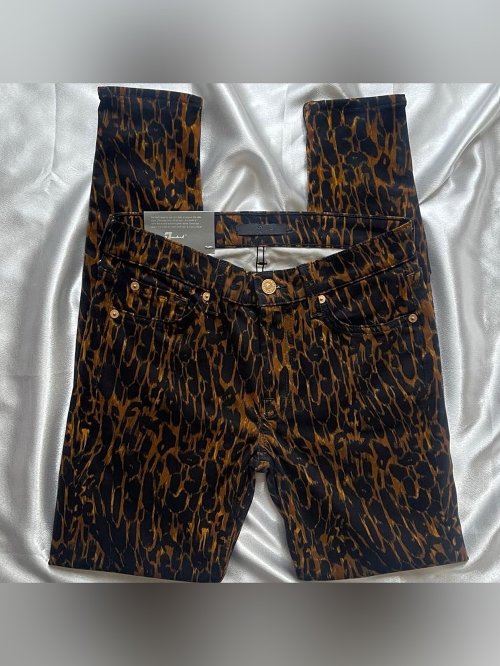 Classic Y2K Designer Abstract Brushed Animal Print Skinny Jean/Pants + Gold